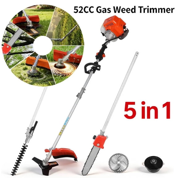 Momarys 2-Stroke Fuel Driven Gas Powered Weed Eater, 52CC 5-in-1 Weed Wacker Tree Pruner Lawn Edge Trimming Tool