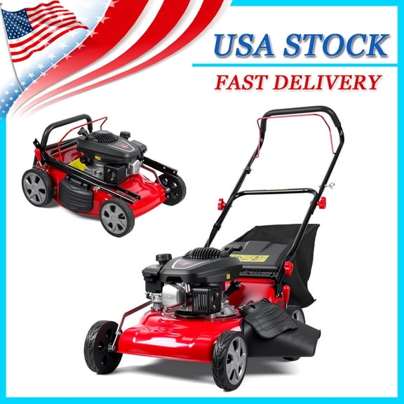 Momarys 3-In-1 131CC Lawn Mower Self Propelled, 8-Level Height Adjustment, Foldable Gas Lawn Mower for Thick Slopes