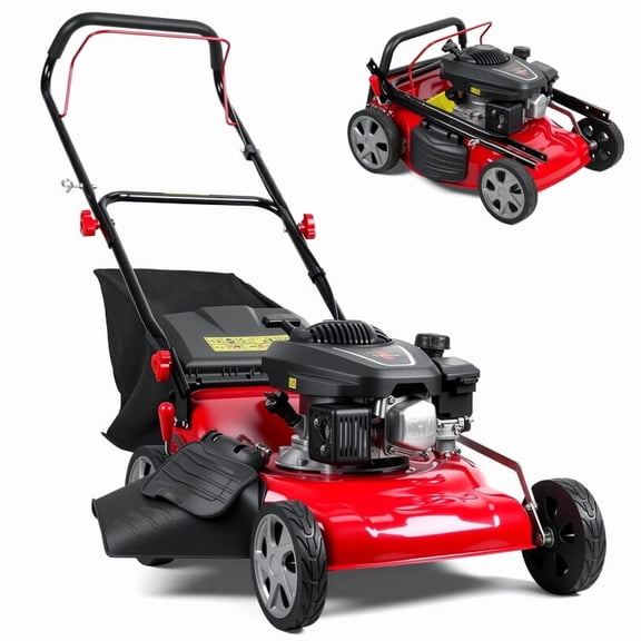 Momarys 131CC Self Propelled Gas Lawn Mower, 18'' Cutting Width, 3-In-1 Foldable Gas Push Mower