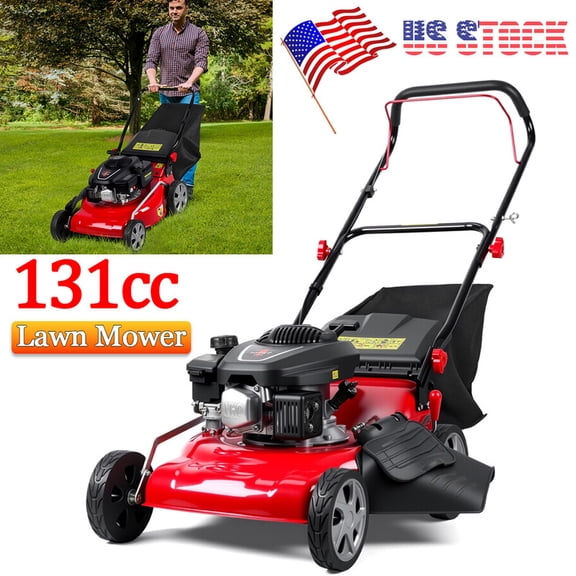 Momarys 3-In-1 Lawn Mower Self Propelled, 18'' Cutting Width, 131CC Push Mower Gas with 8-Level Height Adjustment