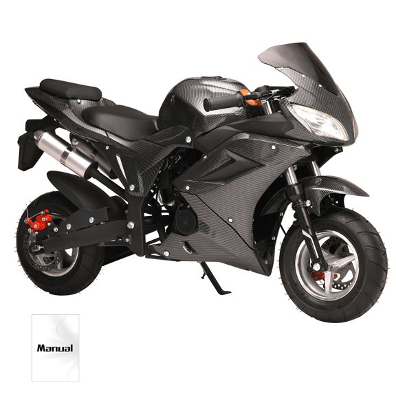 Momarys 49cc 4-Stroke Pocket Motorcycle - 25MPH Max Speed, Front/Rear Disc Brakes, Dual Headlights & Hydraulic Shock Absorption - Gas-Powered for Teens (200kg Load, 47.2L27.6W21.7H)