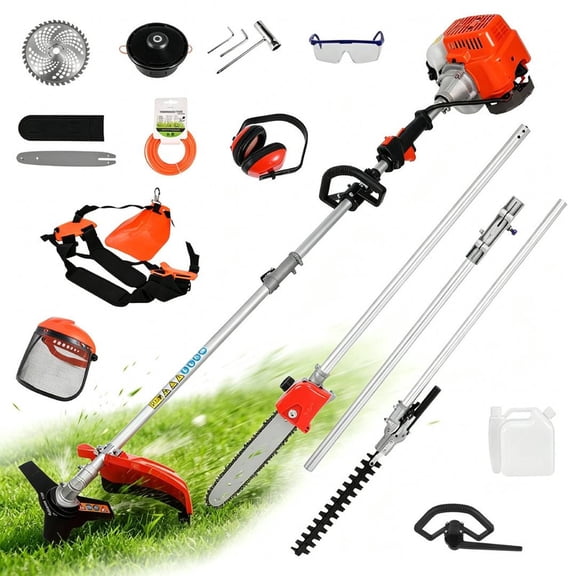 Momarys 5-in-1 Multi Purpose Gas Powered Weed Eater, 52CC Fuel Weed Wacker Tree Pruner Lawn Edge Trimmer Gear