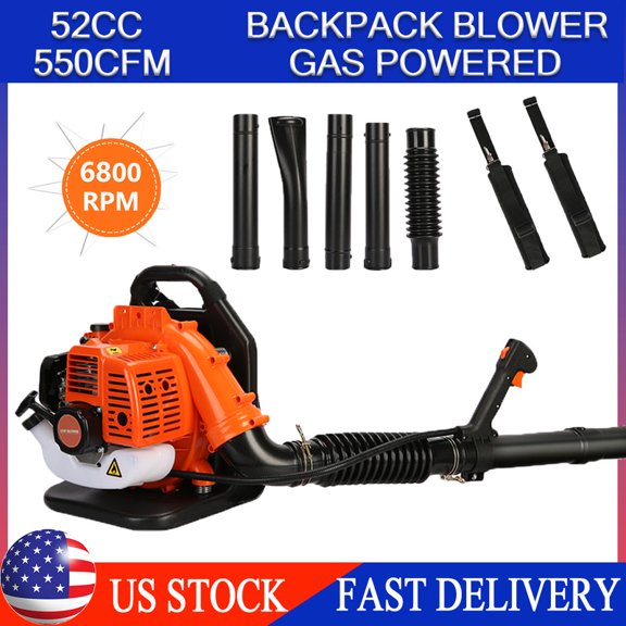 Momarys Backpack Leaf Blower, 52cc 2 Cycle 550 CFM Air Cooled Gasoline Backpack Grass Blower for Yard and Road Cleaning