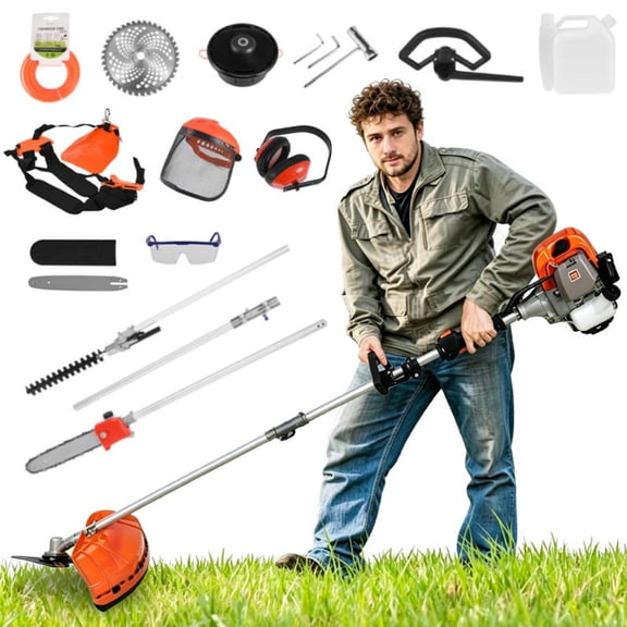 Momarys Gas Powered Weed Eater Long Arm Pruning Trimmer, 52CC 2-Stroke 5-in-1 Brush Cutter String Trimmer Yard Device