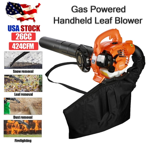 Momarys Leaf Blower, 26CC 2-Stroke Gas Leaf Blower, 424 CFM Handheld Leaf Blower with Straight & Curved Pipe, Dual-Purpose Blowing and Suction for Yard & Outdoor Stair Cleaning