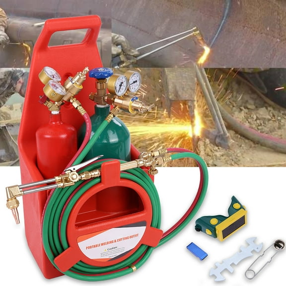 Momarys Oxygen-Acetylene Welding Torch Kit (24.8L12.6W9.9H) - Full Brass Nozzles, 4L/2L Tanks + Regulators, 12.5ft Hose for Automotive Repair/Metal Work