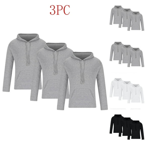 Momasggi 3 Pack Mens Hoodies Loose Fit Long Sleeve Drawstring Hooded Sweatshirts Fall Winter Casual Hoodie Solid Color Basic Pullover Tops with Pockets White XL