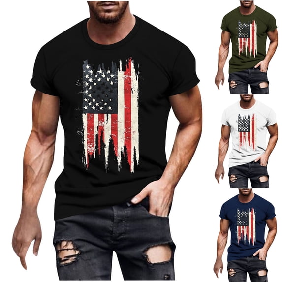 Momasggi 4th of July Short Sleeve T Shirts for Men American Flag Graphic Tees Independence Day Crew Neck T-Shirts Big and Tall Holiday Tops Army Green 4XL