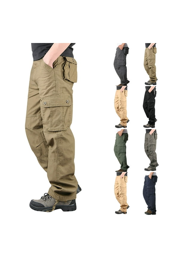 Baggy Cargo Pants for Men Slim Fit Straight Leg Pants with Multi Pockets Big and Tall Outdoor Tactical Hiking Work Trousers Yellow 2XL