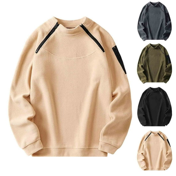 Momasggi Big and Tall Fleece Sweatshirts for Men Oversized Zip Crewneck Sweatshirt Loose Comfy Long Sleeve Pullover Tops Fall Winter Warm Sweatshirt Army Green 6XL