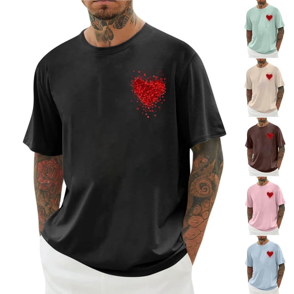 Momasggi Big and Tall Graphic Tees for Men Loose Fit Drop Shoulder Short Sleeve Shirt Fashion Heart Print Crewneck T-Shirts Casual Summer Tshirts Coffee S
