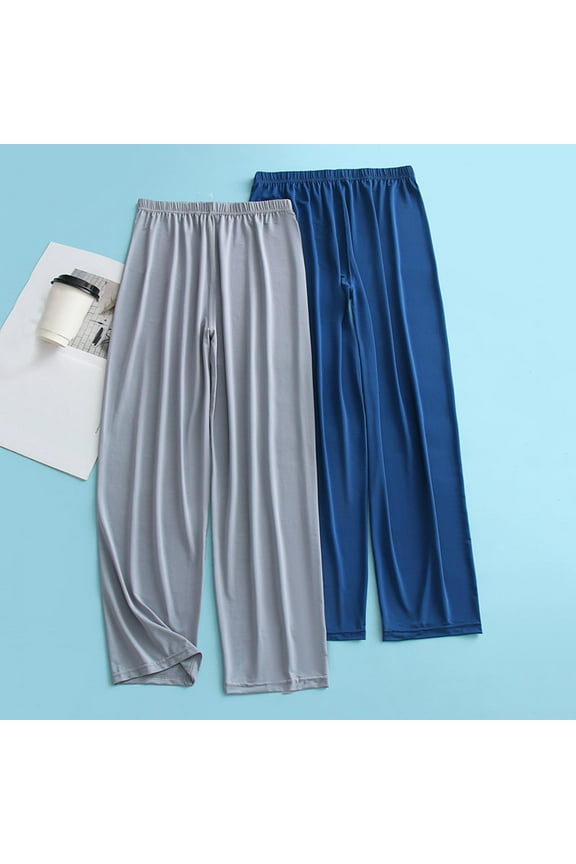Big and Tall Sleep Pants for Men Elastic Waist Pajama Bottoms Soft Comfy Home Wear Lounge Pants Loose Fit Solid Color Pj Pant Sleepwear Blue 4XL