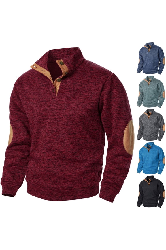 Big and Tall Sweatshirts for Men 1/4 Button Stand Collar Athletic Sweatshirt Loose Casual Long Sleeve Pullover Tops with Elbow Patches Light Blue S