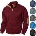 thumbnail image 1 of Momasggi Big and Tall Sweatshirts for Men 1/4 Button Stand Collar Athletic Sweatshirt Loose Casual Long Sleeve Pullover Tops with Elbow Patches Wine M, 1 of 5