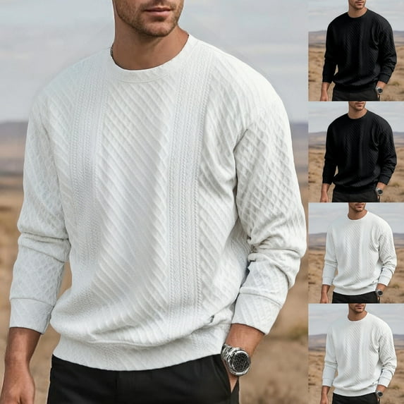 Momasggi Big and Tall Sweatshirts for Men Trendy Textured Pullover Tops Solid Color Long Sleeve Crewneck Sweatshirt Fall Winter Outdoor Sweatshirts Black L