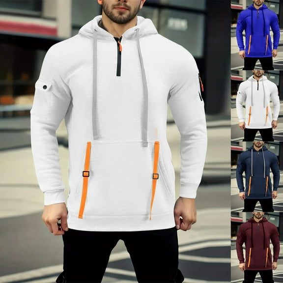 Momasggi Big and Tall Tactical Hoodie for Men Quarter Zip Pullover Tops Casual Long Sleeve Workout Sweatshirts With Pockets Loose Fit Outdoor Hooded Sweatshirt with Pockets Blue M
