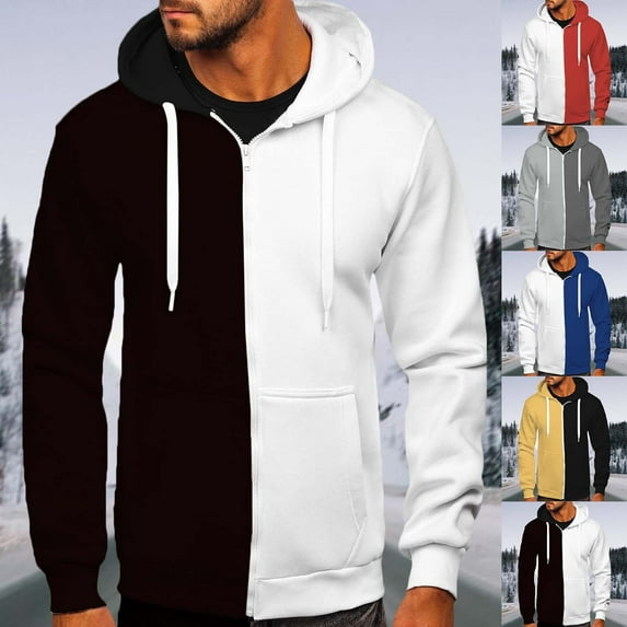 Momasggi Big and Tall Zip Up Hoodies for Men Trendy Color Block Long Sleeve Drawstring Hooded Sweatshirts Outdoor Workout Sport Hoodie Jackets with Pockets Black 5XL