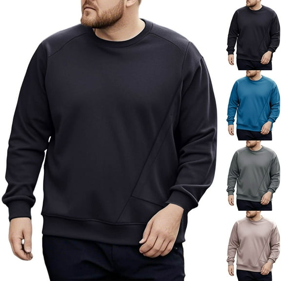 Momasggi Big and Tall Crewneck Sweatshirt for Men Solid Color Long Sleeve Pullover Tops Loose Casual Going out Sweatshirts Coffee 4XL