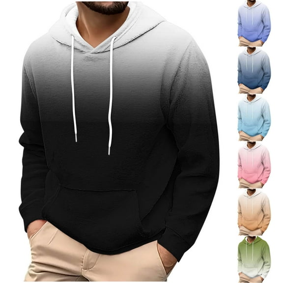 Momasggi Big and Tall Fleece Hoodies for Men Warm Flannel Fuzzy Long Sleeve Hooded Sweatshirt Fashion Gradient Pullover Tops with Pockets Black 4XL