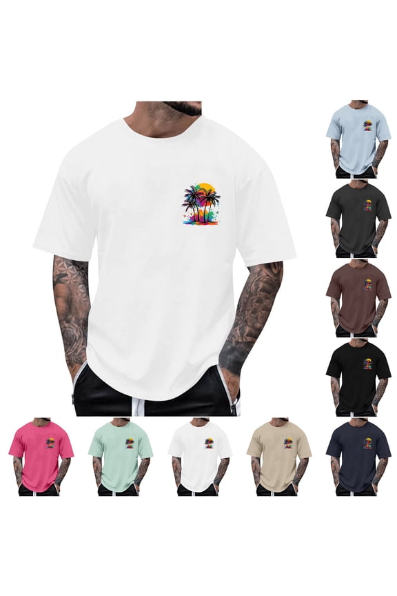 Big and Tall Graphic T-Shirts for Men Summer Short Sleeve Tops Oversized Crew Neck Tshirts Loose Casual Beach Vacation Tees Brown 4XL