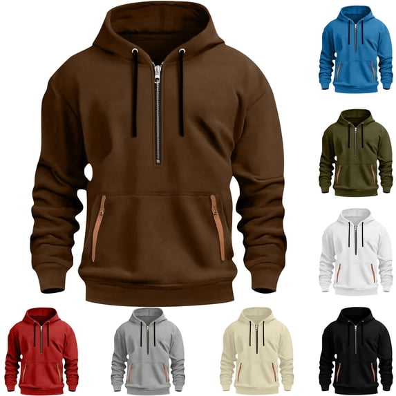 Momasggi Big and Tall Hoodies for Men Quarter Zip Pullover Tactical Sweatshirt Outdoor Long Sleeve Drawstring Hooded Sweatshirts with Pockets Red 2XL
