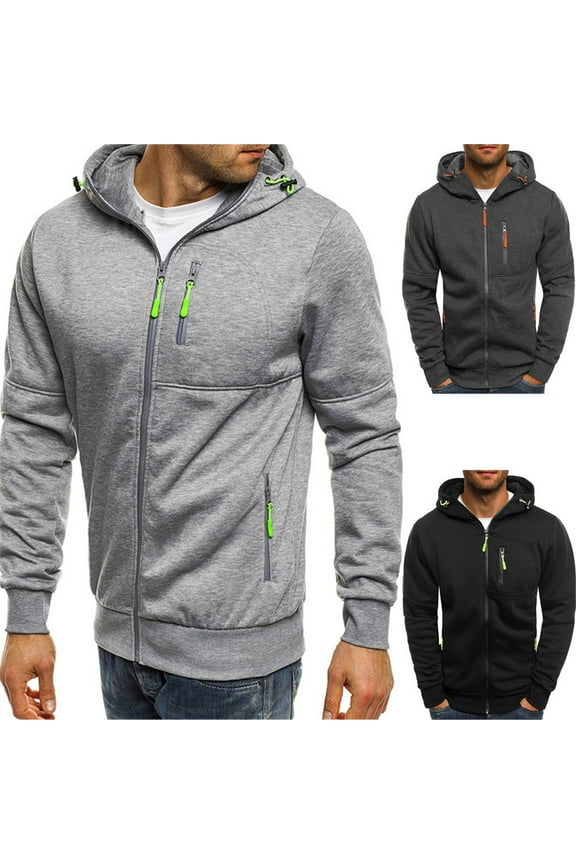Big and Tall Hoodies with Zip Pockets for Men Full Zip Long Sleeve Hooded Jacket Loose Lightweight Fall Winter Sports Jackets Gray M