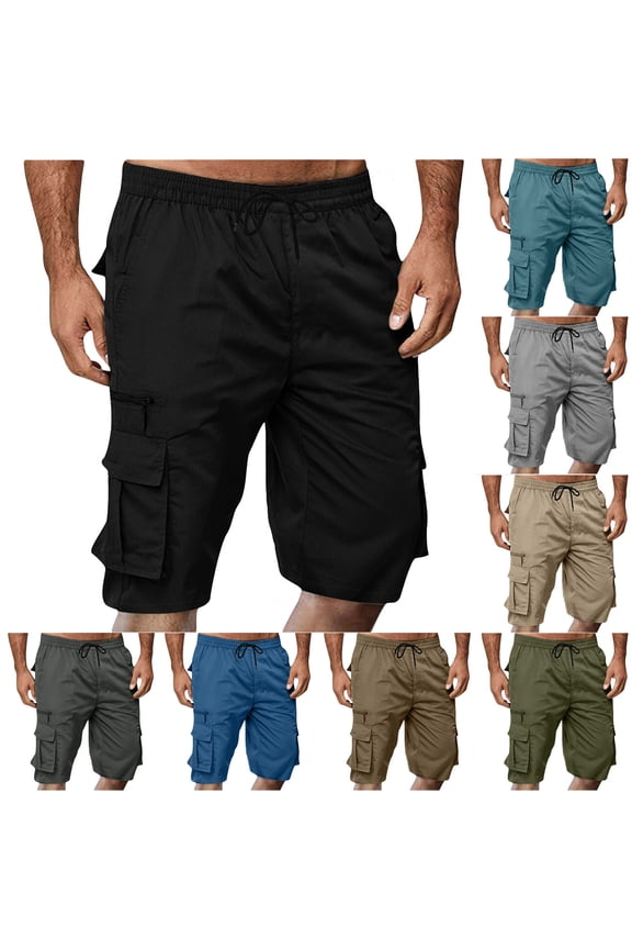 Cargo Shorts for Men Baggy Casual Drawstring Elastic Waist Outdoor Pants Big and Tall Bermuda Shorts with Multi Pockets Gray M