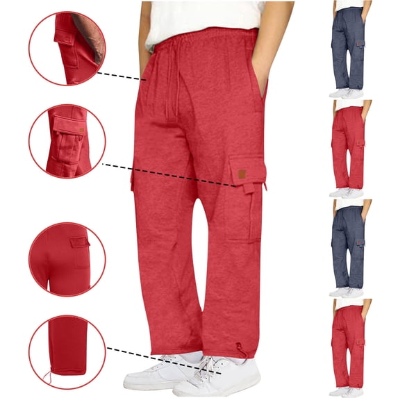 Momasggi Cargo Sweatpants for Men Baggy Drawstring Open Bottom Sweatpants Solid Color Athletic Jogger Pants Big and Tall Gym Workout Pants with Pockets Red 4XL