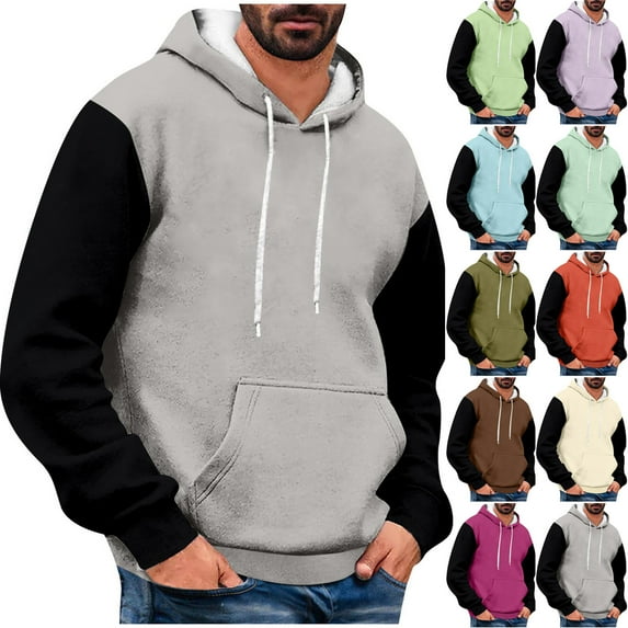 Momasggi Color Block Hoodies for Men Loose Fit Casual Long Sleeve Drawstring Hooded Sweatshirts Fall Winter Fleece Pullover Tops with Pockets Orange 2XL