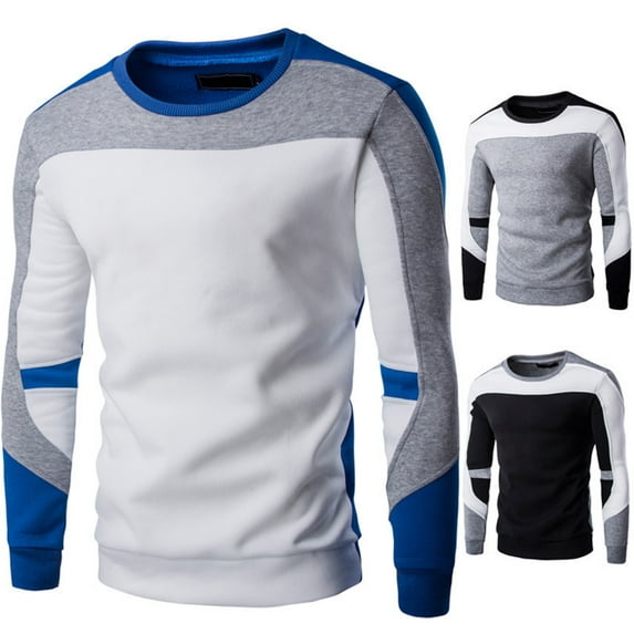 Momasggi Crewneck Sweatshirt for Men Trendy Color Block Graphic Sweatshirts Slim Fit Long Sleeve Pullover Fall Winter Outdoor Tops Black M