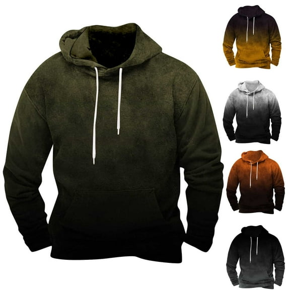 Momasggi Fleece Hoodies for Men Casual Drawstring Long Sleeve Hooded Sweatshirts Trendy Gradient Pullover Tops with Kangaroo Pockets Gray M