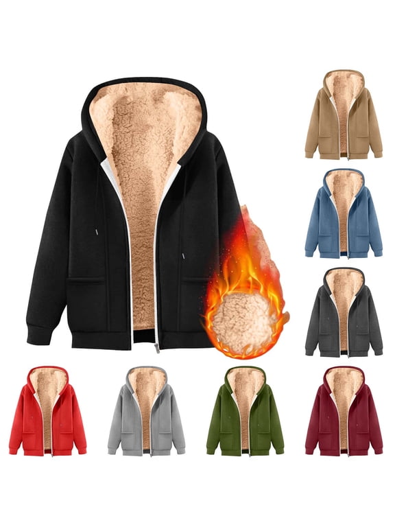 Fleece Lined Zip Up Hoodie for Men Sherpa Warm Jackets Casual Fall Winter Long Sleeve Hooded Sweatshirts Fuzzy Comfy Hoodies Coat with Pockets Wine S