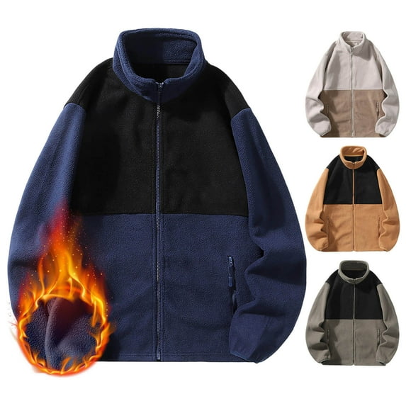 Momasggi Full Zip Fleece Sweatshirt for Men Trendy Colorblock Jackets Big and Tall Stand Collar Long Sleeve Sweatshirts Fall Winter Warm Coats with Zipper Pockets Army Green XL