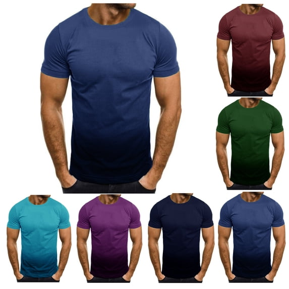 Momasggi Gradient T-Shirts for Men Big and Tall Short Sleeve Crew Neck Shirt Muscle Slim Fit Tees Loose Summer Going Out Tshirts Navy 4XL