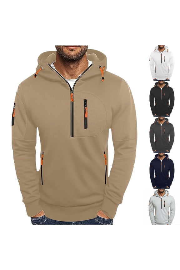 Half Zip Hoodies with Zip Pockets for Men Tactical Hooded Sweatshirt Loose Casual Long Sleeve Hoodie Outdoor Workout Gym Pullover Tops Gray XL