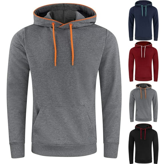 Momasggi Hoodies for Men Casual Long Sleeve Drawstring Hooded Sweatshirts Comfy Lightweight Workout Hoodie Big and Tall Solid Color Pullover Tops with Pockets Navy 4XL