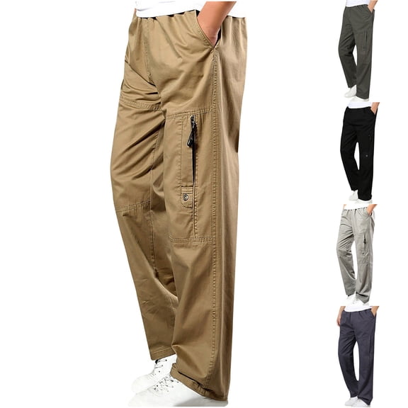 Momasggi Men Big and Tall Cargo Pants Slim Fit Solid Color Straight Leg Hiking Pants Baggy Casual Pants Outdoor Tactical Athletic Pants with Zipper Pockets Dark Gray L