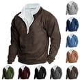 thumbnail image 1 of Momasggi Men's 1/4 Zip Pullover Thermal Fleece Fuzzy Sherpa Lined Sweatshirts Long Sleeve Stand Collar Sweatshirt Big and Tall Sweatshirt Army Green 2XL, 1 of 4