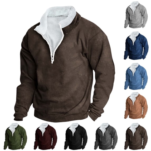 Momasggi Men's 1/4 Zip Pullover Thermal Fleece Fuzzy Sherpa Lined Sweatshirts Long Sleeve Stand Collar Sweatshirt Big and Tall Sweatshirt Black XL