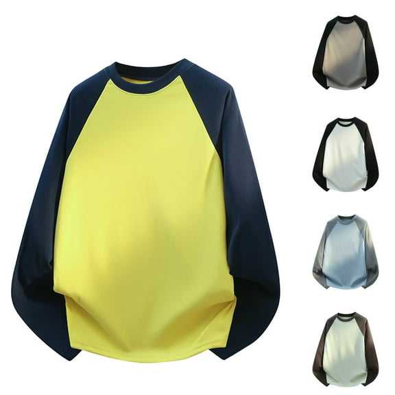 Momasggi Men’s Big and Tall Color Block Sweatshirts Loose Comfy Long Sleeve Raglan Sweatshirt Oversized Crewneck Pullover Tops Outdoor Athletic Workout Sweatshirt Green XL