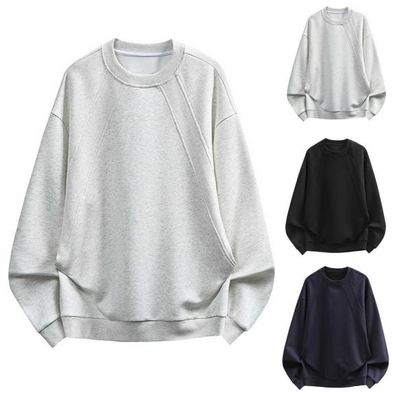 Momasggi Men's Big and Tall Crewneck Sweatshirt Oversized Long Sleeve Pullover Tops Loose Casual Dropped Shoulder Sweatshirt Fashion Solid Color Sweatshirts Navy 3XL