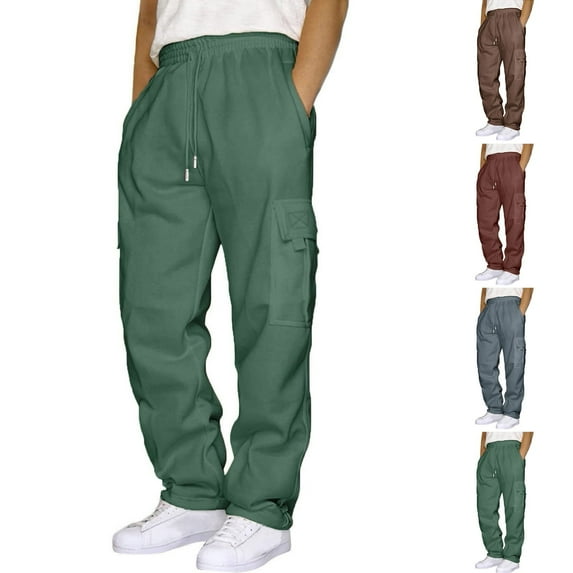 Momasggi Men's Big and Tall Fleece Cargo Sweatpants Drawstring Elastic Waist Jogger Sport Pants Solid Color Loose Fit Athletic Trousers with Pockets Coffee S