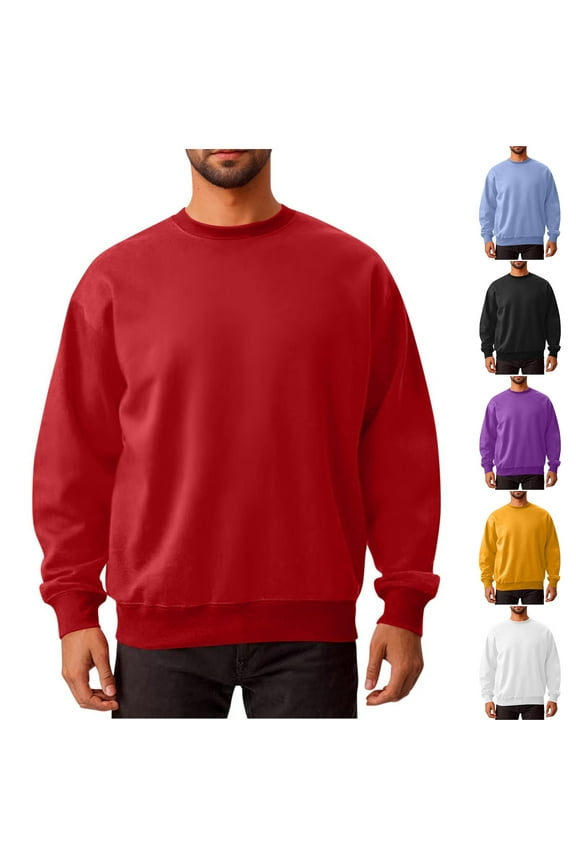 Men's Big and Tall Sweatshirts Loose Cozy Long Sleeve Crewneck Sweatshirt Fall Winter Fleece Pullover Tops Classic Solid Color Basic Sweatshirt Yellow 2XL