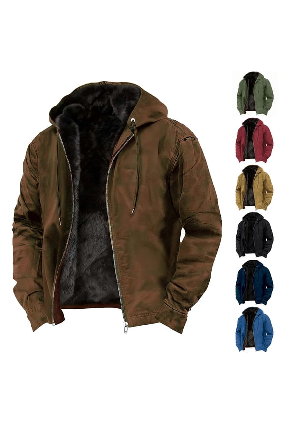 Men's Big and Tall Fleece Jackets Full Zip Hooded Jacket Cozy Sherpa Lined Warm Winter Work Coats Outdoor Hiking Jacket with Pockets Green L