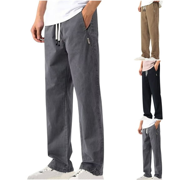 Momasggi Men's Big and Tall Long Pants Drawstring Elastic Waist Straight Leg Pants Lightweight Outdoor Cargo Pants with Pockets Khaki 4XL