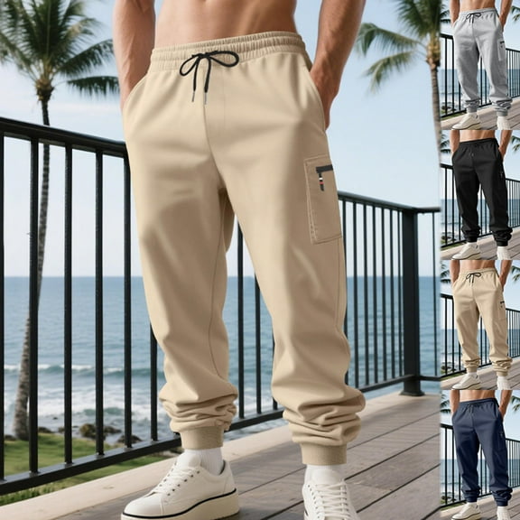 Momasggi Men's Cargo Pants Baggy Drawstring Elastic Waist Hiking Pants Casual Workout Tactical Joggers Pants with Pockets Navy M