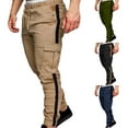 thumbnail image 1 of Momasggi Men's Cargo Pants with Multi Pockets Casual Sport Jogging Bottoms Fashion Side Stripes Workout Pants Slim Fit Outdoor Hiking Pants Khaki XL, 1 of 6