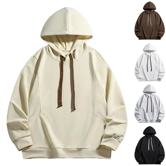 Momasggi Men's Casual Hoodies Big and Tall Long Sleeve Drawstring Hooded Sweatshirts Fall Winter Solid Color Pullover Tops Coffee 3XL