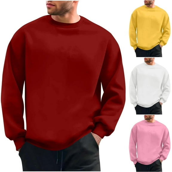 Momasggi Men's Crewneck Sweatshirt Soft Lightweight Long Sleeve Pullover Tops Solid Color Athletic Workout Sweatshirts Fall Winter Fleece Sweatshirt White 2XL
