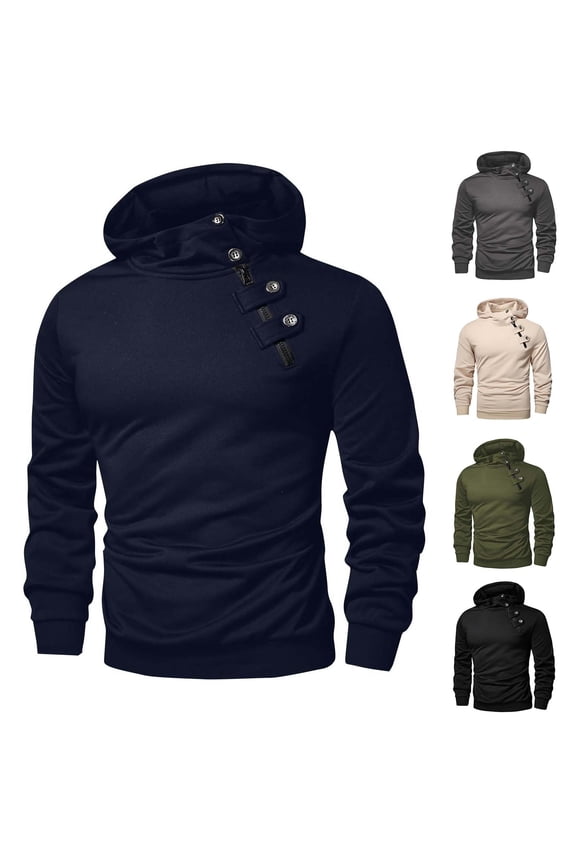 Men's Fashion Hooded Sweatshirts Side Zipper Button Pullover Tops Slim Fit Long Sleeve Hoodie Outdoor Hiking Training Sports Hoodies Khaki S